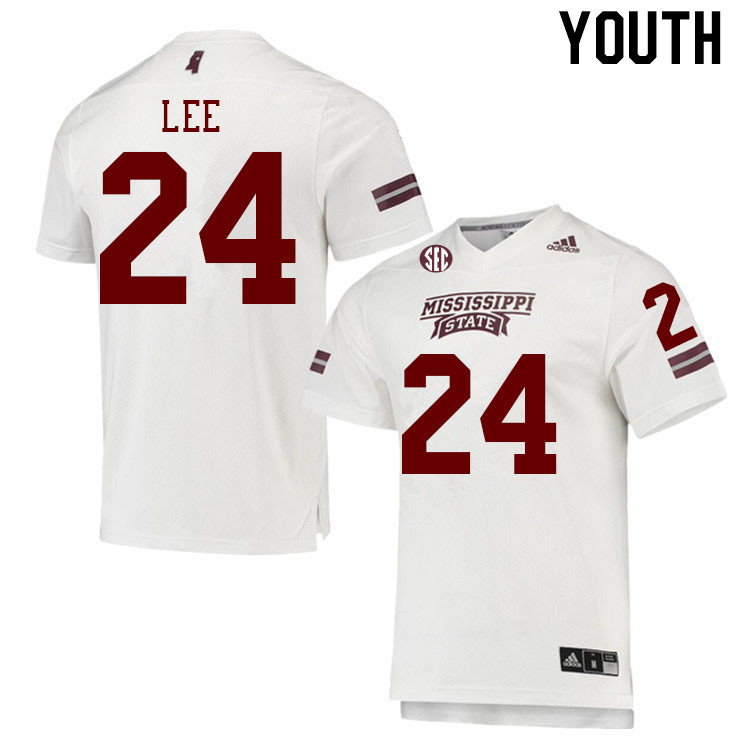 Youth #24 Keyvone Lee Mississippi State Bulldogs College Football Jerseys Stitched Sale-White - Click Image to Close